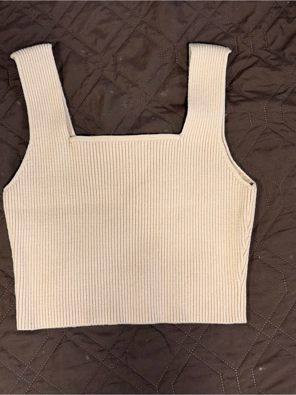Ribbed Square-Neck Crop Tank Top - Cream